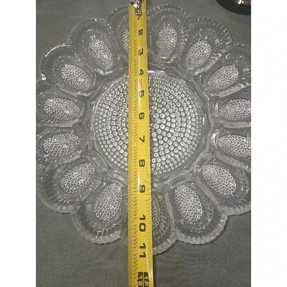 Vintage Clear Glass Deviled Egg Plate Thousand Eye Hobnail 11 Inch Platter - Picture 2 of 3